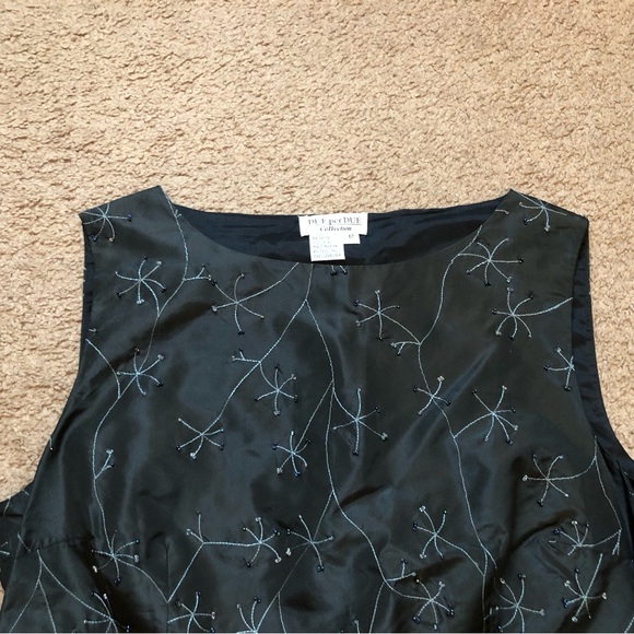 Vintage Due per Due Collection Womans Blouse 12 Black Silk Floral Beaded - Picture 1 of 8